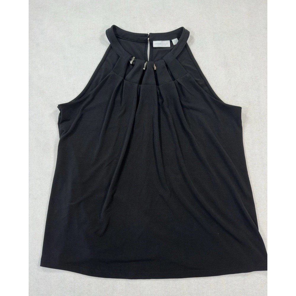 New York & Co. Womens Scoop Neck Stretch Pleated Sheath Top w Gold Accent Size M